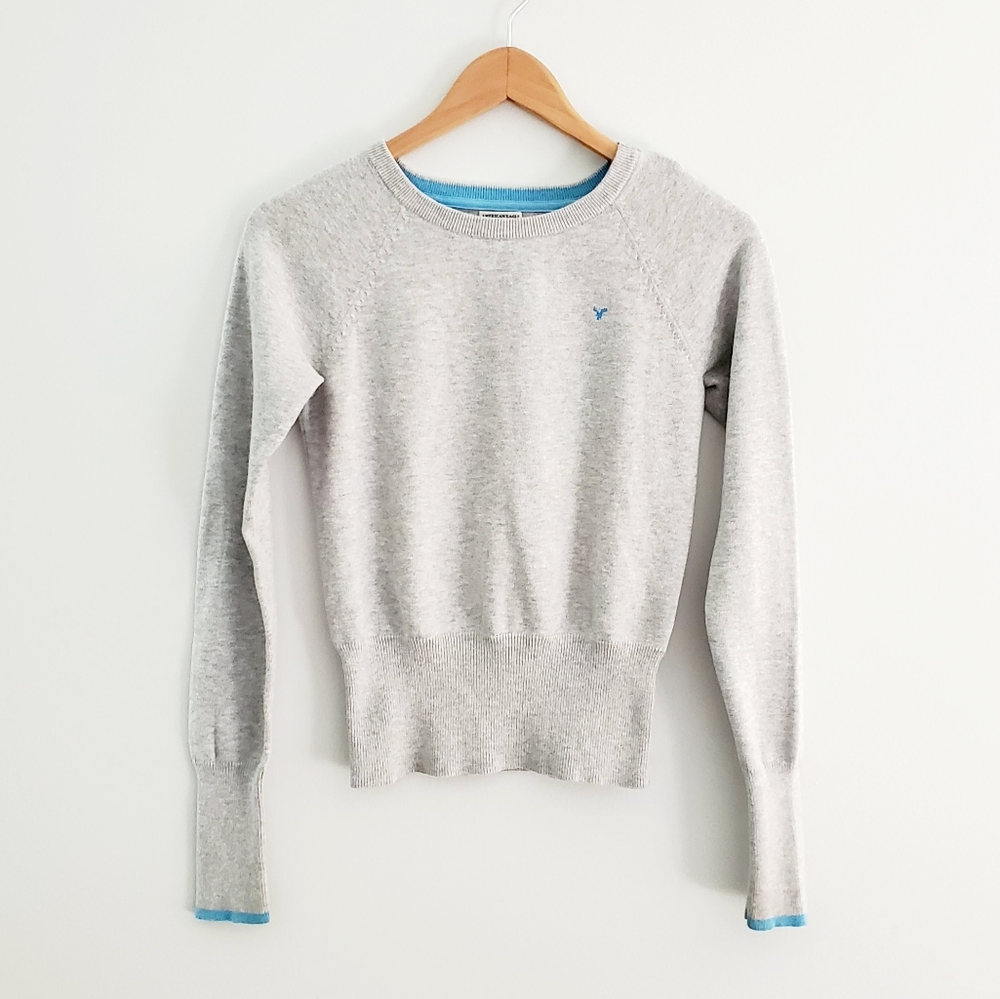 Vintage American Eagle gray sweater blue details small